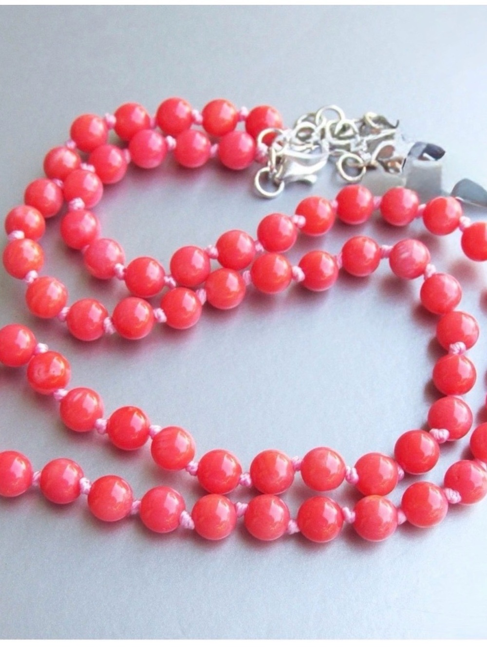 Genuine Salmon coral sterling silver 925 necklace